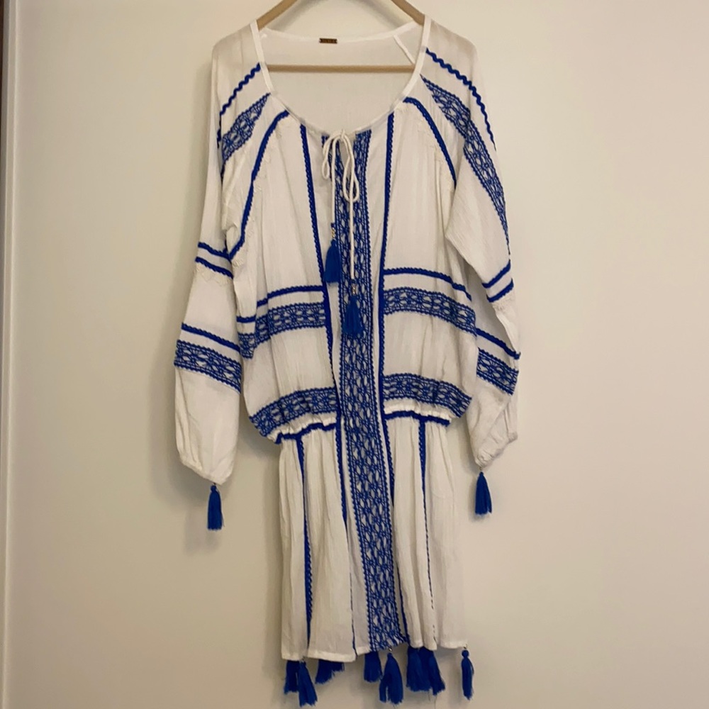 DODO BAR OR White & Blue Mustafa dress/cover up